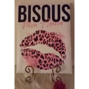 Bisous Mon Amour Lips Canvas Print Framed 13 1/2" X 10" Home Decor Wall Art New